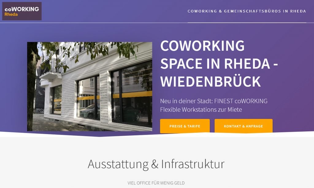 Screenshot der Website coworking-rheda.de