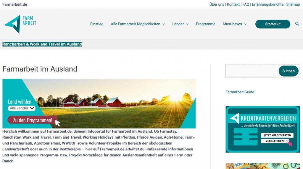 Screenshot der Website farmarbeit.de